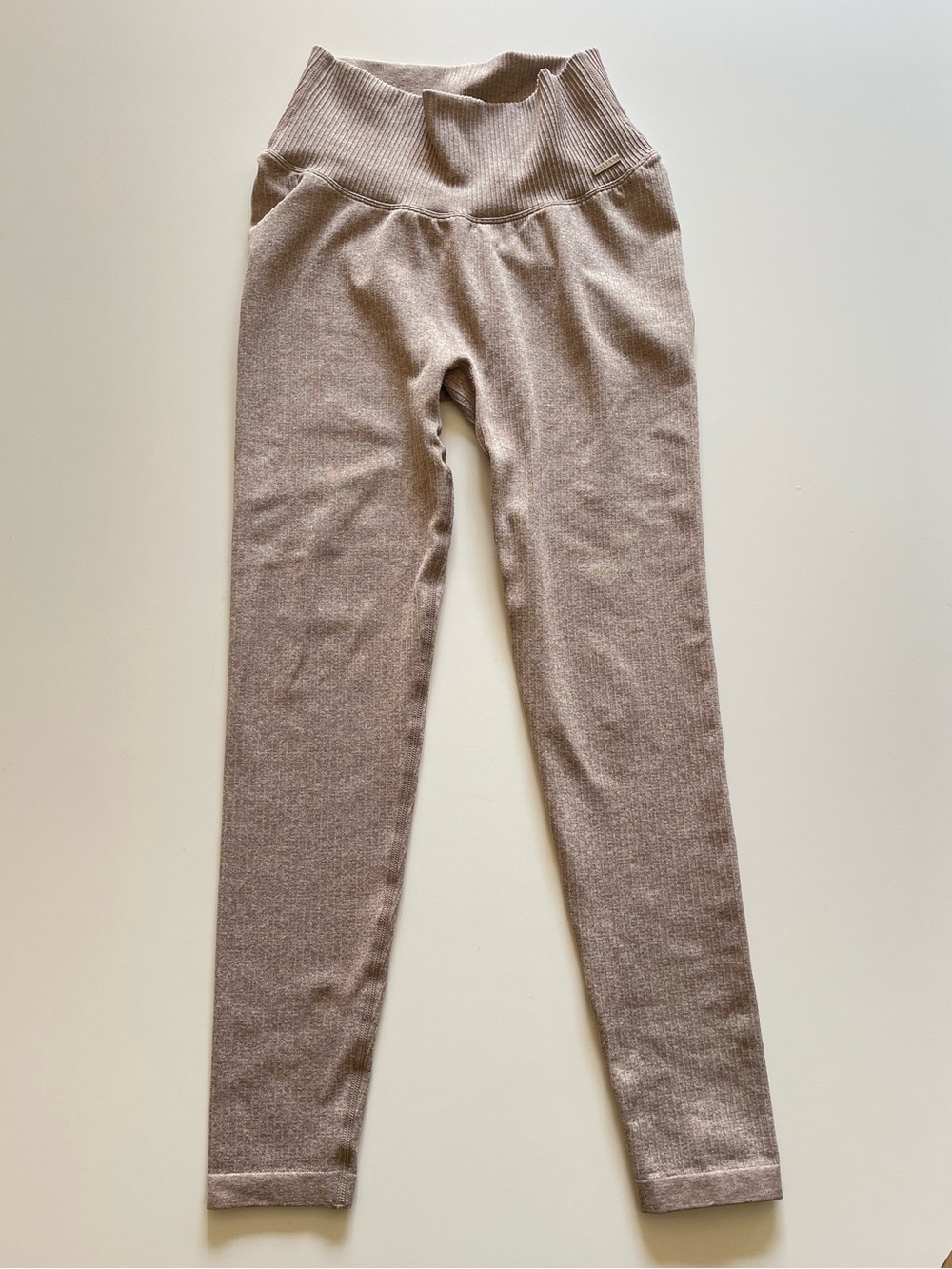 Lilias Active The Ribbed Knit Collection High-Waisted Leggings | Small Tan Neutr